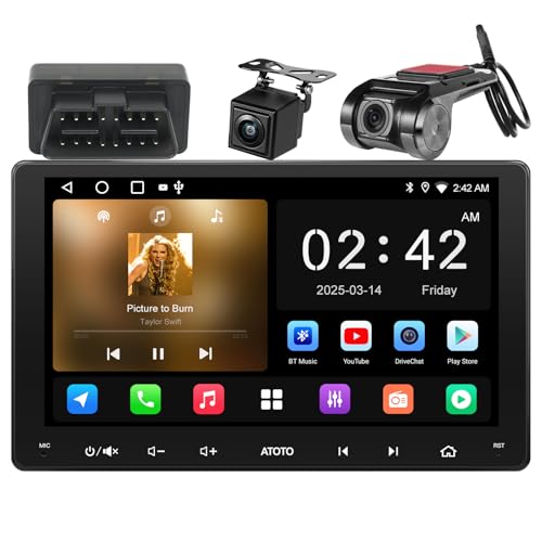 ATOTOZONE AC-4450 Bluetooth OBDII/OBD2 Car Diagnostic Scanner/Scan Tool,for A5LG209T-S12,9" Android Wireless Double Din Car Stereo with Carplay, Android Auto, Dash Cam，Backup Camera