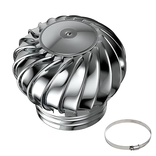 Ntilator Turbines, Stainless Steel Pipefit Roof Ntilating Fan Wind Turbines for All Weather, Rotating Chimney Cowl Cap Air Nt Attic Ntilator for Houses Factory Attic Farm，150mm