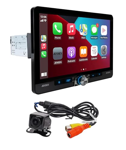 JENSEN J1CA10FL 10.1-inch Certified Wireless Apple Carplay Android Auto Car Stereo & BUCAM100J Backup Camera Bundle