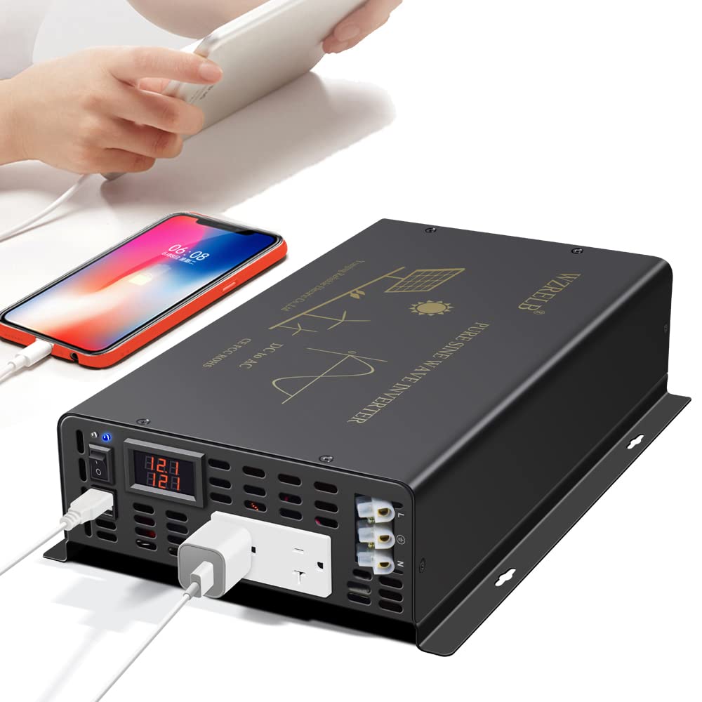 WZRELB Strong Driving Capacity 2500W 24VDC to 120VAC Pure Sine Wave Inverter Power Converter (RBP250024B1), Black