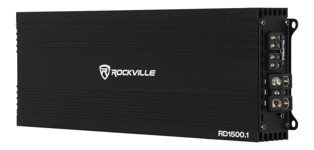 Rockville Mono 1-Ohm Car Amplifier, Class-D, Metal Bass Remote w/Clip Indicator, Low Pass & Subsonic Filters, Compact & High-Efficiency, Ideal for Subwoofers (Black, 1500w RMS)