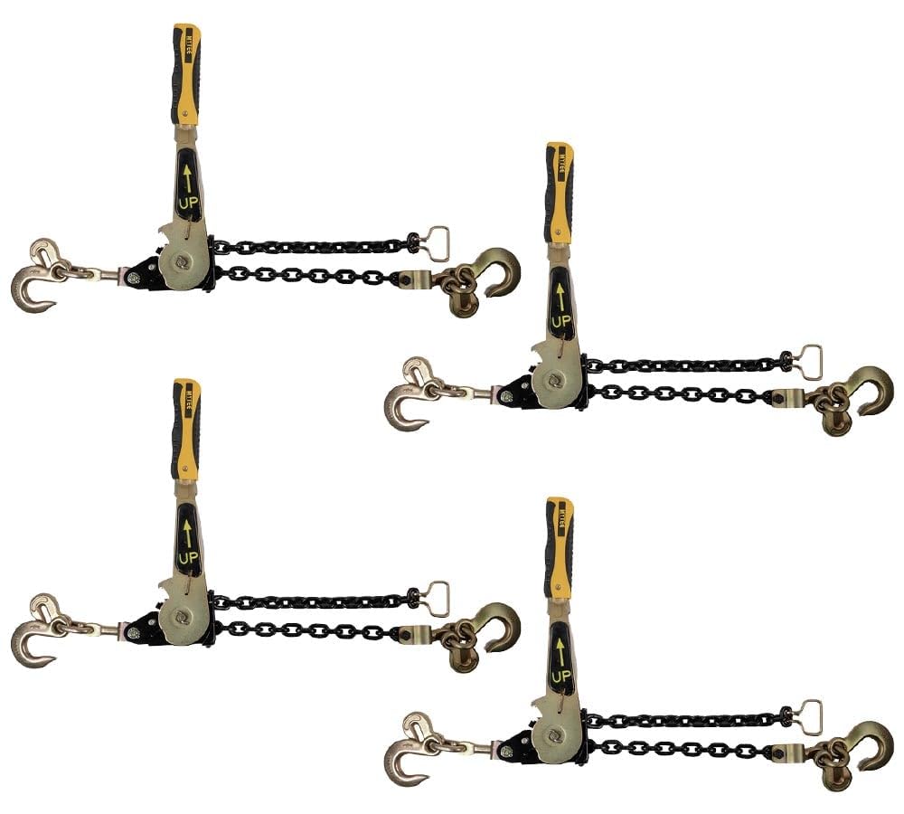 Mytee Products 4 Pack Easy Ratchet Chain Load Binder with 5/16" Grab & 3/8" Slip Hook, 5400 lbs WLL Easy Ratcheting Chain Binder for Heavy Machinery, Vehicles, or Bulky Cargo