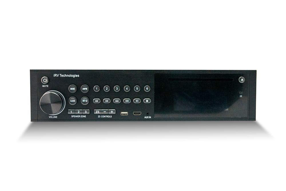 Car Stereo with Bluetooth,IRV Technology iRV35 Independent Zone 3 RV Stereo, Supports HDMI ARC,Digital Surround Sound,APP,A&FM,DVD,MP4,Clock,USB,3 Zones Wall Mount Car Audio Receiver