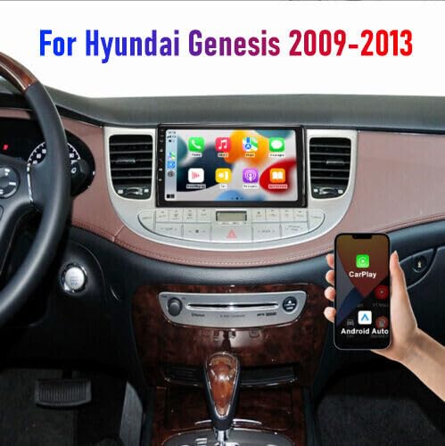 4+64G Double Din Car Stereo for Hyundai Genesis Sedan 2009-2014 Radio Upgrade, 9 Inch Touch Screen Radio Android 13 Car Radio with Wireless Carplay Android Auto Bluetooth GPS AHD Backup Camera WiFi