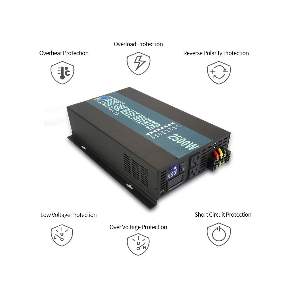 WZRELB Strong Driving Capacity 2500W 24VDC to 120VAC Pure Sine Wave Inverter Power Converter (RBP250024B1), Black