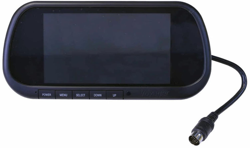 Voyager VOM74MM Rearview Mirror Monitor, 7inch TFT LCD Display w/ Highly-reflective Glass Surface Serving as When Back-Up Camera is not Active, 3 Inputs, Built-In Speaker Black (Renewed)