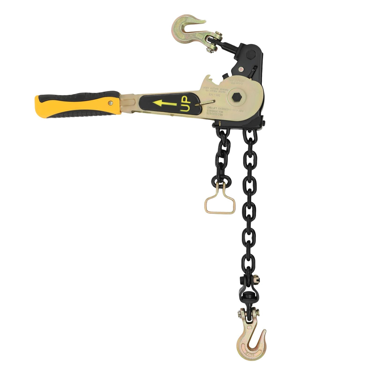 Ratcheting Chain Binders,2 Pack Folding Handle Load Binder, 5/16" - 3/8" Grade 70 Chain, 5400 LBS Working Load Limit Heavy-Duty Tow Chain Binder for Flatbed Trailers & Trucks (Yellow, 3/8"-1/2" *2)