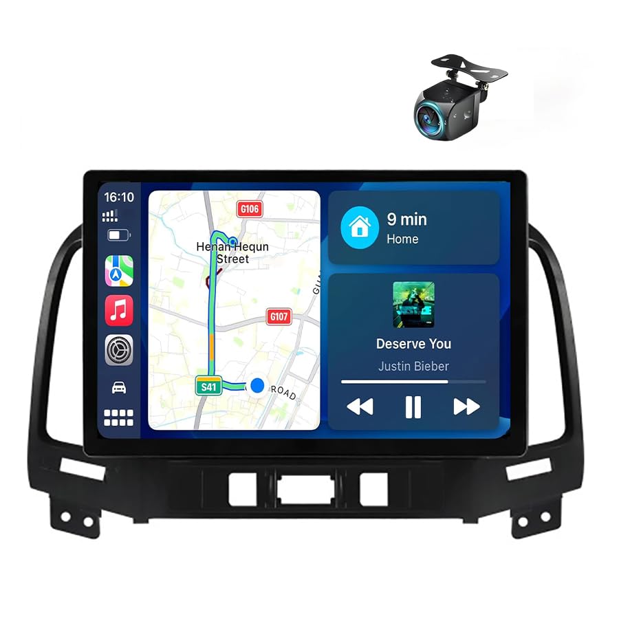 13 inch Car Stereo for 【Hyundai Santa Fe 2006 2007 2008 2009 2010 2011 2012】 Wireless Carplay Android Auto, 2K 1920*1200P Touch Screen Stereo with GPS, Bluetooth, WiFi, FM Radio+ Backup Camera, 2+64G