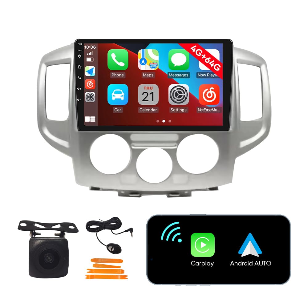 [4G 64G] Android Car Stereo FM Radio Carplay Android Auto 9" Touchscreen Headunit Media Player with Backup Camera for Niss an NV200 2013 2014 2015 2016 2017 2018 2019