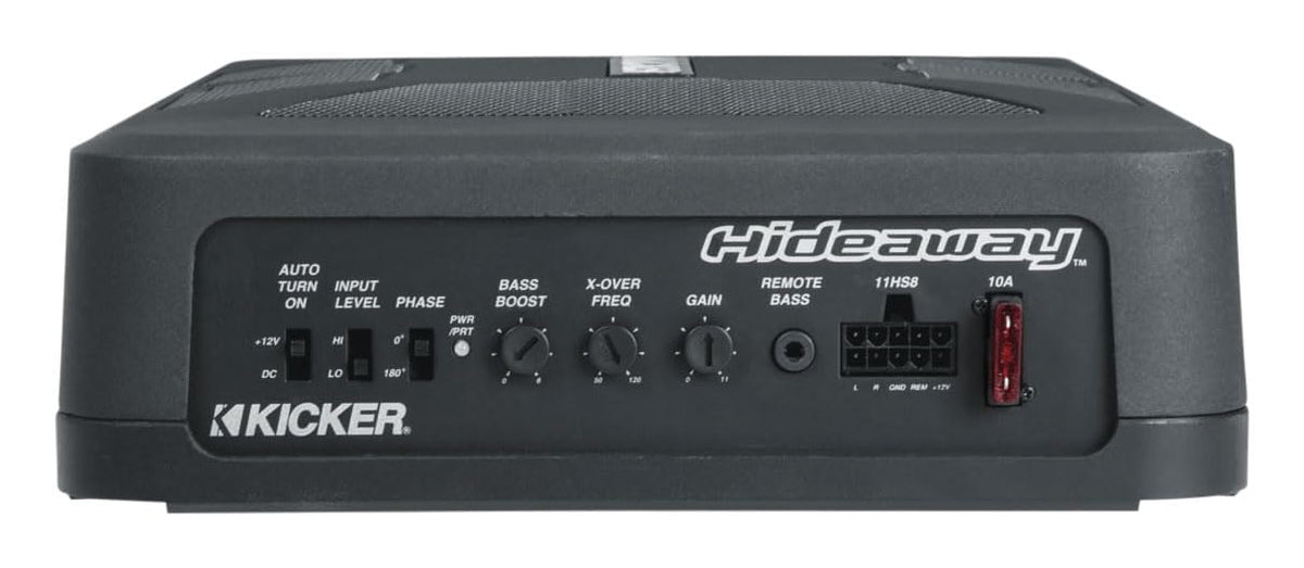 Audiosavings Bundle: Kicker 51HS8 Hideaway Under-Seat Powered Car Audio Subwoofer Compact Sub Bundle with Rockville RWK81 8 Gauge Complete Amp Installation Wire Kit with Copper RCA (2 Items)