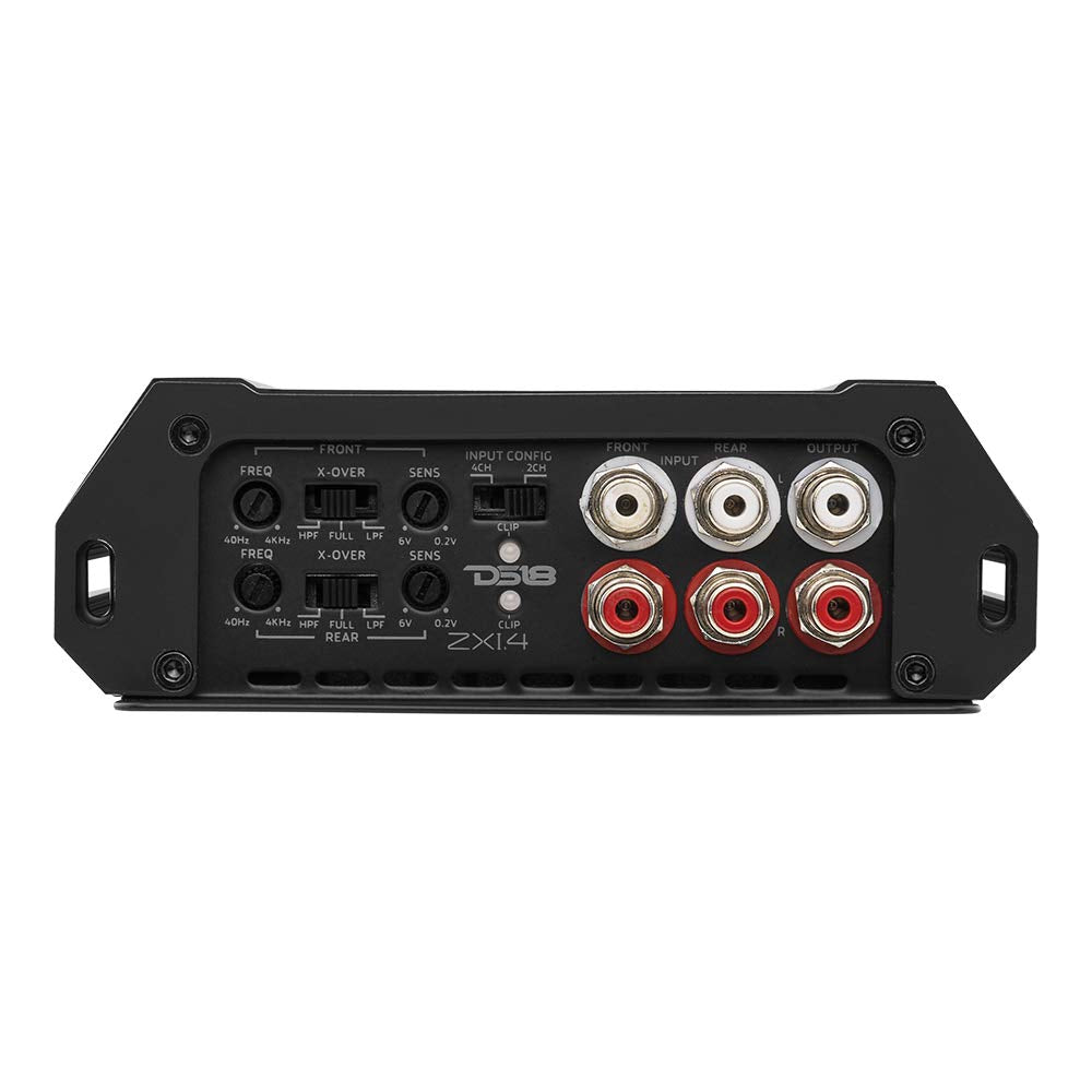 DS18 ZXI.4 Car Audio Amplifier - Class D, Full Range, 4 Channel, 1480 Watts Max, Adjustable Crossover – Compact Size for Easy Installation on Many Applications (Renewed)