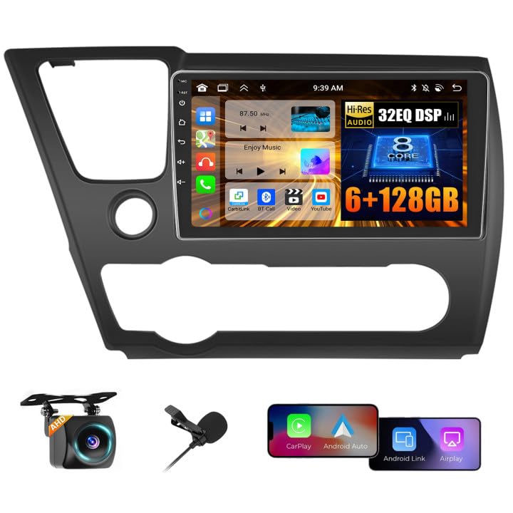 8 Core 6+128GB 9 Inch IPS Android 15 Car Stereo for Honda Civic 2013-2017
