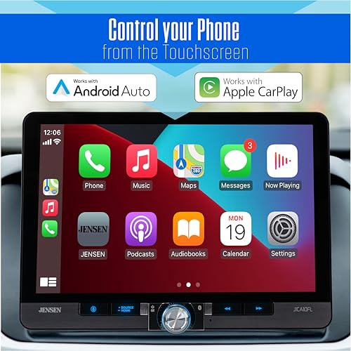 JENSEN J1CA10FL 10.1-inch Certified Wireless Apple Carplay Android Auto Car Stereo & BUCAM100J Backup Camera Bundle