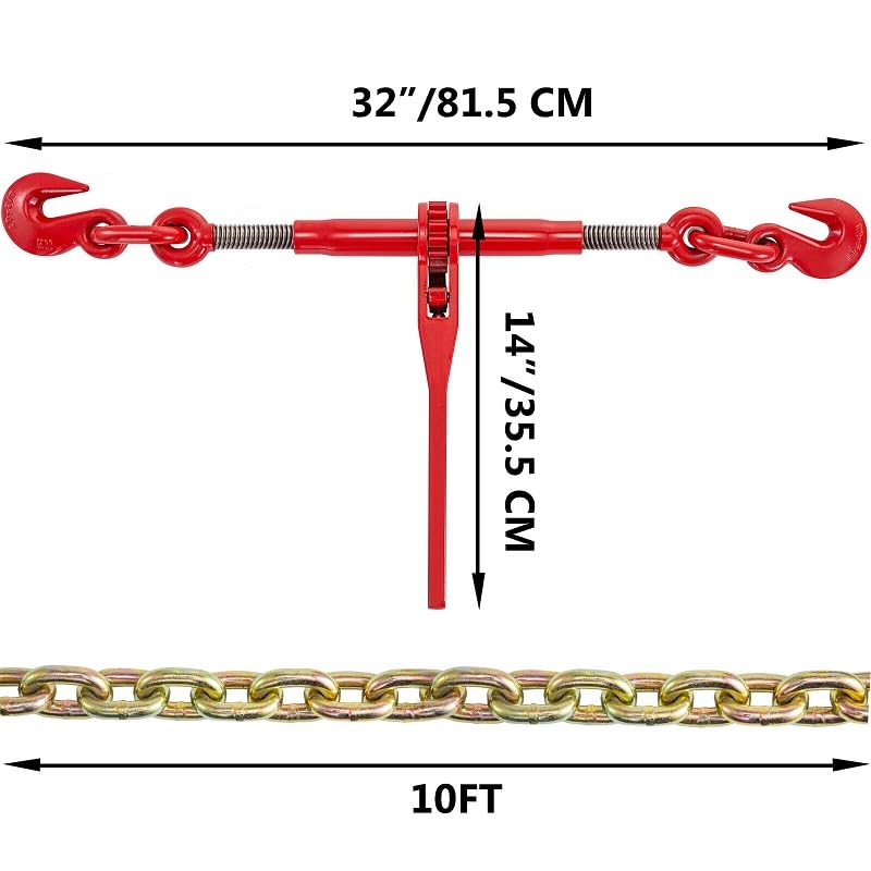 3/8""-1/2"" Ratchet Load Binder Chain and Binder Kit 10' Chains Hauling NEW, May Vary