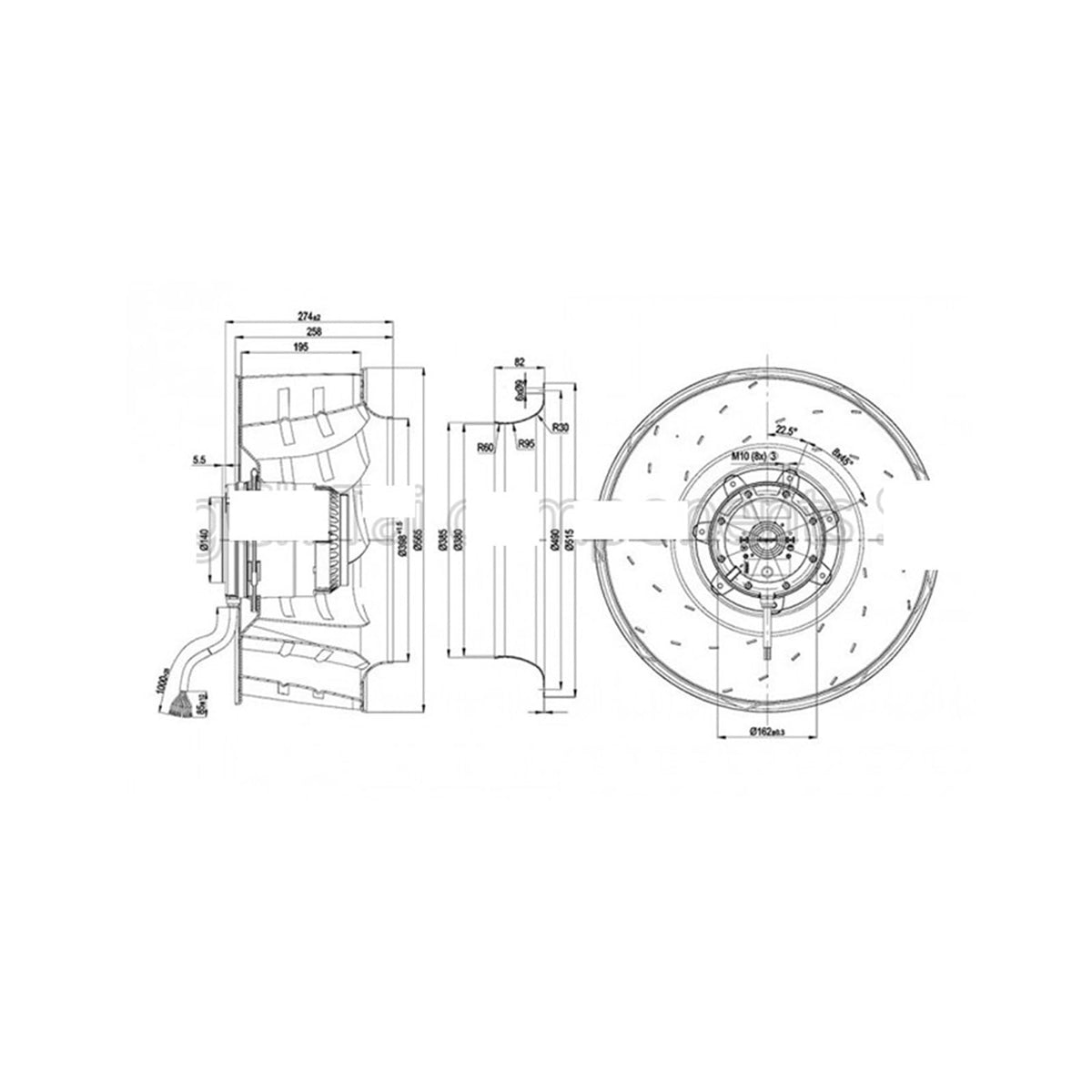 Industrial Centrifugal Blower Fan High Airflow Cooling for HVAC Ventilation Systems R3G560-AP23-06