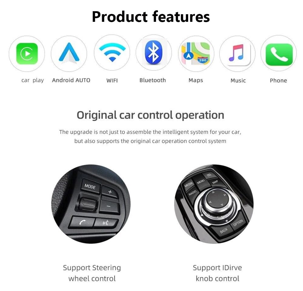 Wireless CarPlay Android Auto Retrofit Kit Decoder Box for BMW NBT System 1/2/3/4/5/6/7 Series X3/X4/X5/X6, Support Mirror Link, Camera, GPS, Siri, YouTube, for BWM Accessories