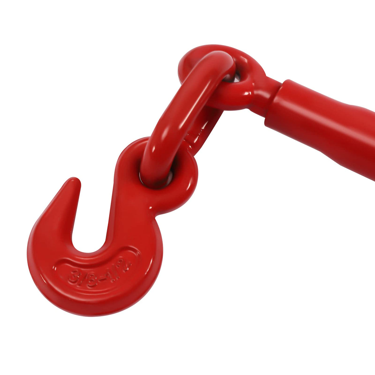Grade 70 Chain 10,800 Lbs Transport Hauling Load Package - 5/16"-3/8" - Includes Ratchet Load Binder and 5/16"×20 FT Chains - Extended Galvanized Chains - 4 Pack - Red