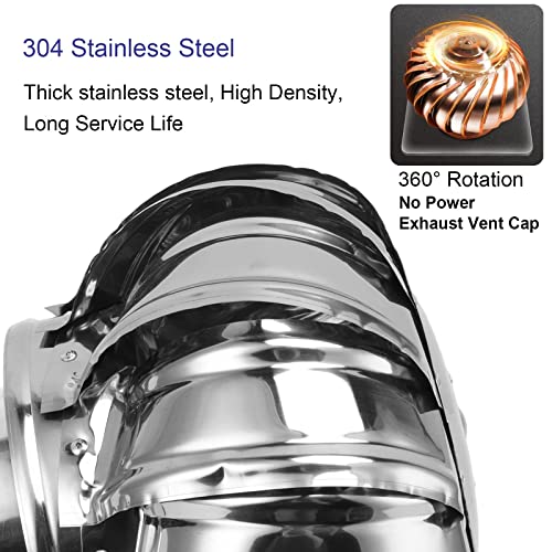 Ntilator Turbines, Stainless Steel Pipefit Roof Ntilating Fan Wind Turbines for All Weather, Rotating Chimney Cowl Cap Air Nt Attic Ntilator for Houses Factory Attic Farm，150mm