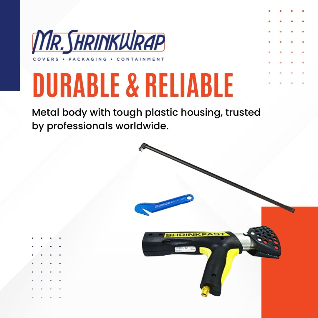 Bundle - Shrinkfast 998 Propane Heat Gun, 200000 BTU, Ready to Use with 25' Hose, Regulator, Wrench, Hard Case, 6' Angled Extension, and Shrink Film Knife Made in the USA
