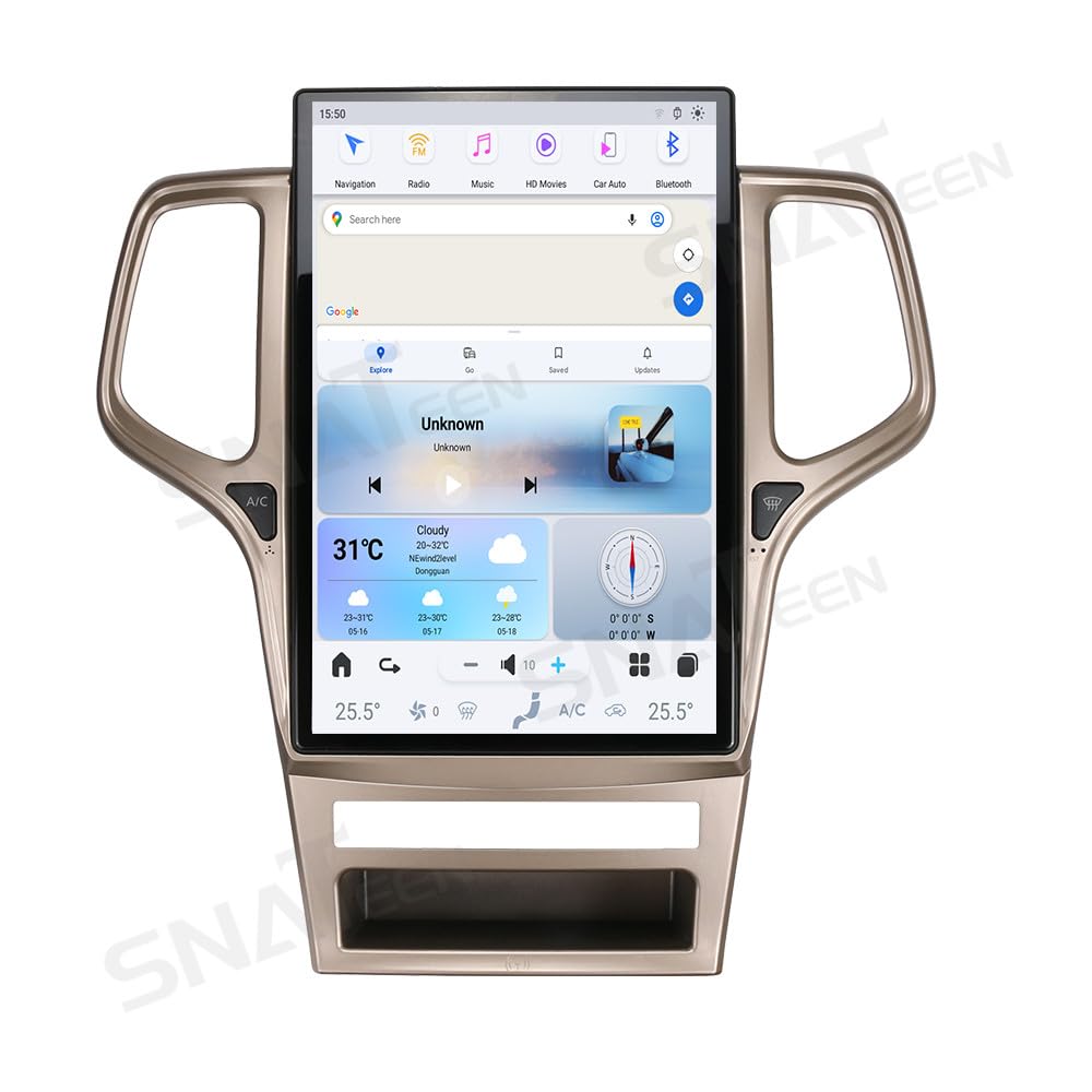 14.4" IPS Touch Screen Android 13 Car Stereo for Jeep Grand Cherokee 2014-2023, Tesla Style 8GB+128GB Head Unit Wireless CarPlay Android Auto GPS Navigation OEM Integrated (Black)