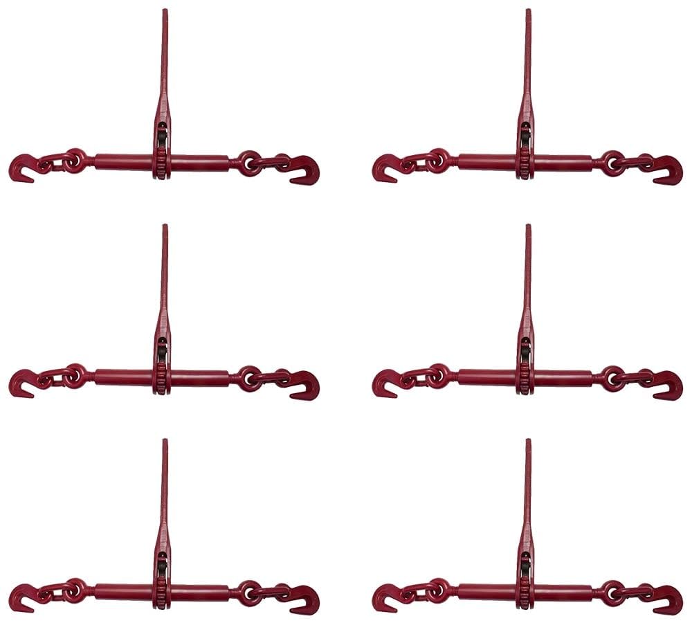 Mytee Products 6 Pack 5/16"-3/8" Heavy Duty Ratchet Lever Load Binder w/Grab Hooks 5,400 Lbs Working Load Limit | Tie Down Hauling Chain Binders for Flatbed Truck Trailer