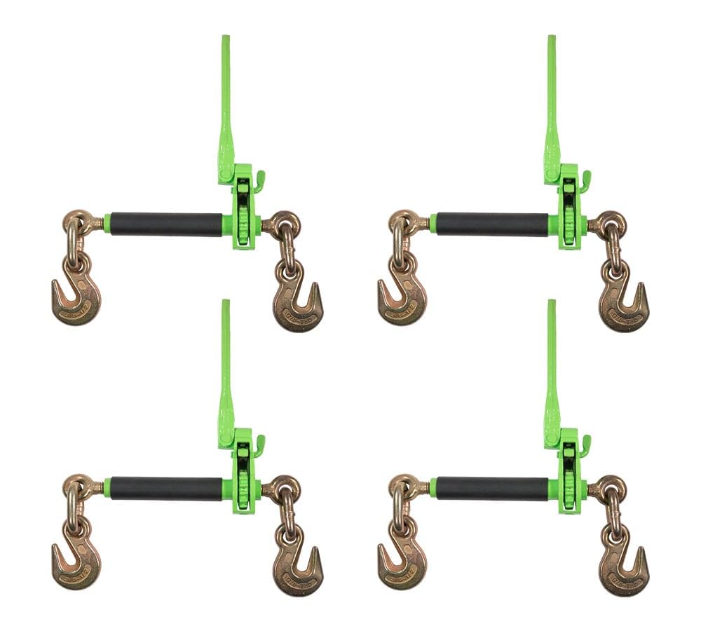 Mytee Products 4 Pack 3/8" - 1/2" Hi-Viz Orange Quick Folding Handle Ratchet Load Binder with Grab Hook 12,000 lbs WLL | Tie Down Hauling Chain Binders for Flatbed Truck Trailer