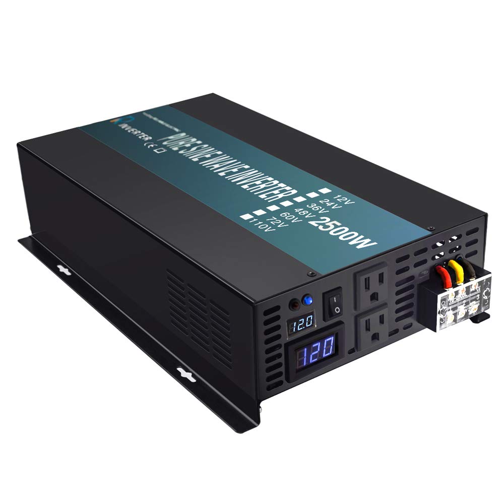 WZRELB Strong Driving Capacity 2500W 24VDC to 120VAC Pure Sine Wave Inverter Power Converter (RBP250024B1), Black