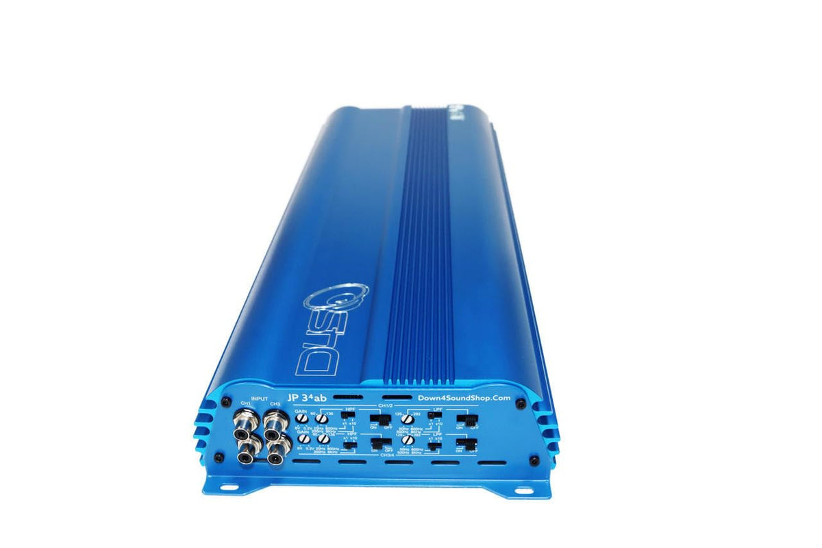 JP34 AB Blue 4 Channel Car Audio Amplifier | 590W RMS Class AB Power Amp | Car Stereo Speaker Amplifier | High-Performance Automotive Sound