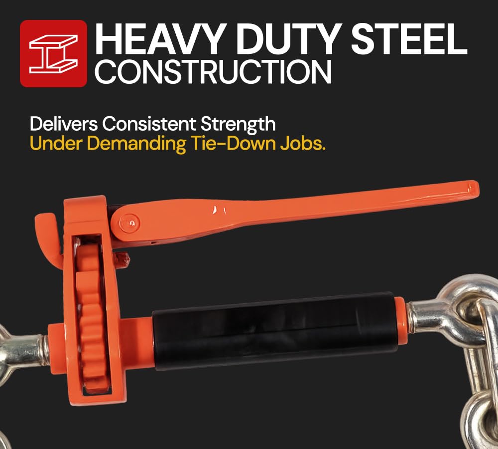 Mytee Products 4 Pack 3/8" - 1/2" Hi-Viz Orange Quick Folding Handle Ratchet Load Binder with Grab Hook 12,000 lbs WLL | Tie Down Hauling Chain Binders for Flatbed Truck Trailer