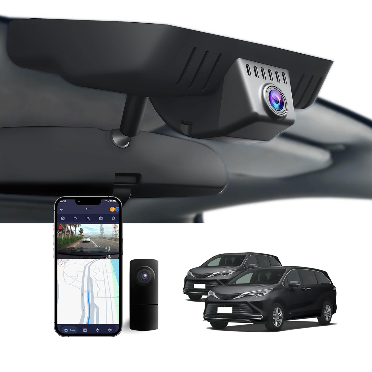 4K Dash Cam Front and Rear for Toyota Sienna 2021-2026