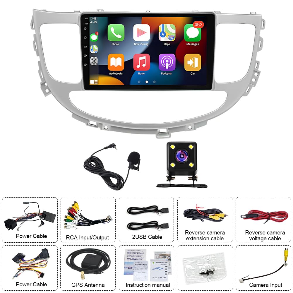9"Double Din Car Radio for Hyundai Genesis Sedan 2009 2010 2011 2012 2013 2014, 2+64G Android 14 Touch Screen Stereo with Wireless Carplay Android Auto GPS Navi Bluetooth FM DSP WiFi Backup Camera SWC