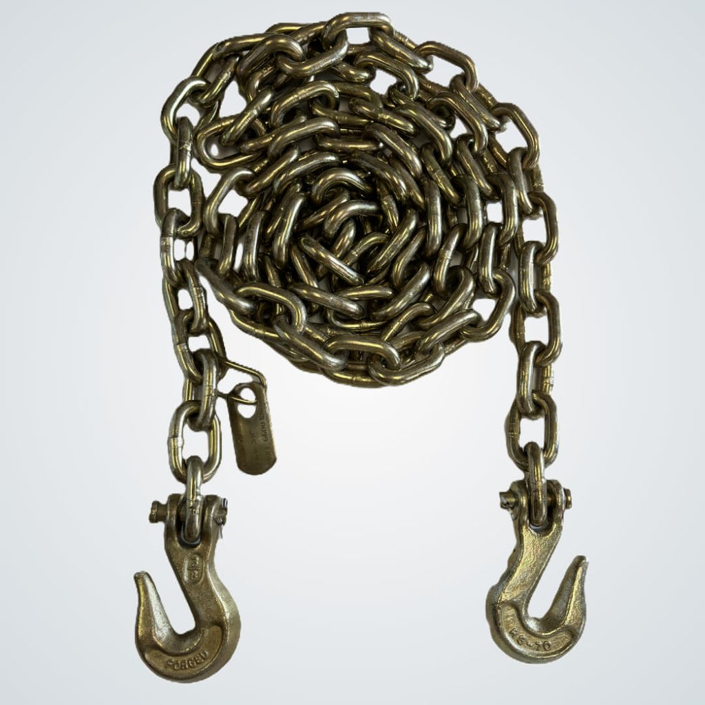 Laureola Grade 70 Binder Chain 1/2" x 20' | 11,300 lbs WLL | DOT Approved | USA Made | Weight 46 lbs | Yellow Chromate Heavy Duty Transport Tie Down Chain with Grab Hooks for Trucking & Towing