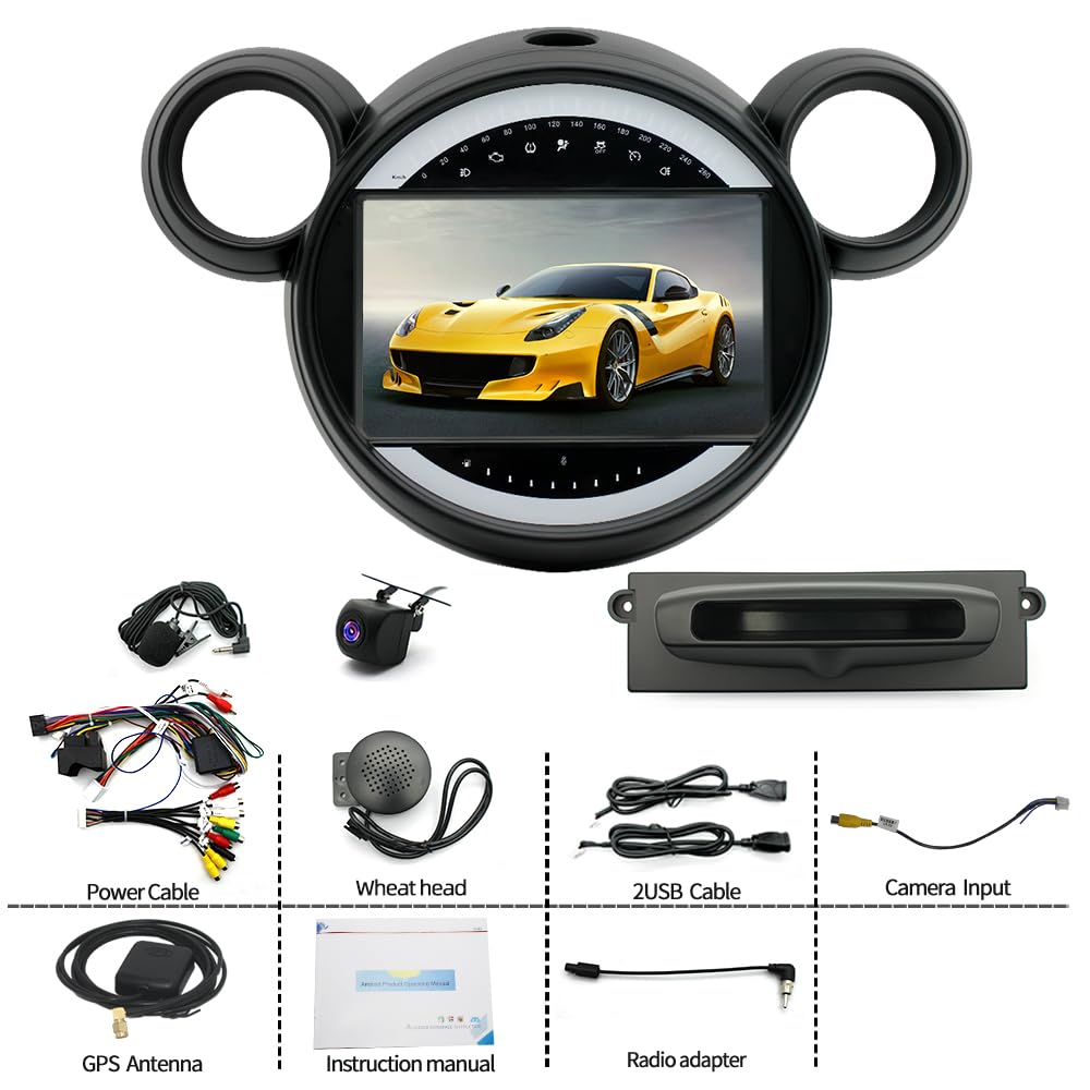9in 2-Din Car Stereo for Mini Cooper 2010-2016 w/WiFi/Bluetooth/GPS Navigation/FM/Music/SWC/Touchscreen IPS Radio Player with Carplay Android Auto +Backup Camera