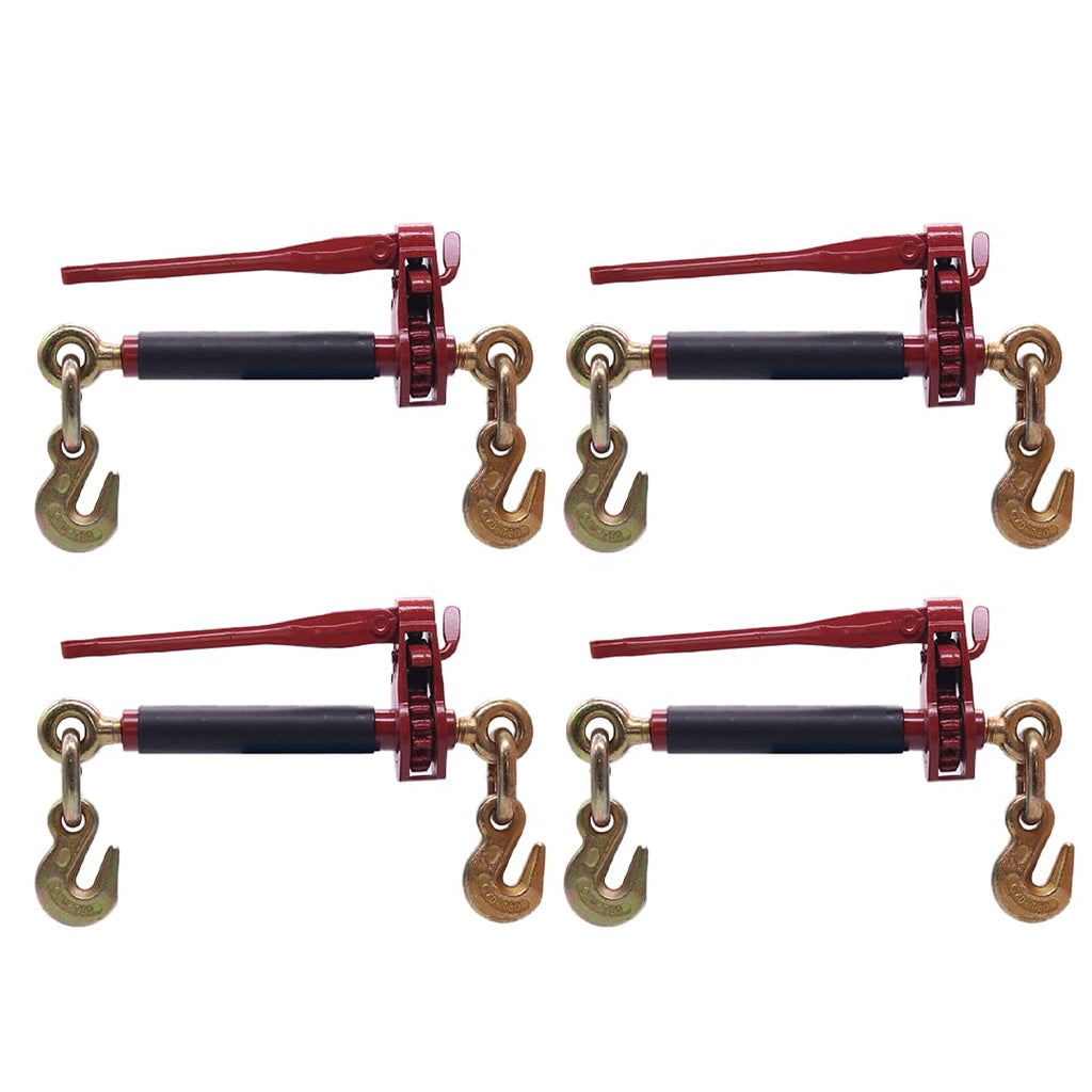 BoxerTool 4 Pack 5/16" - 3/8" Heavy Duty Folding Handle Ratchet Load Binder w/Grab Hook 7,100 lbs WLL - Transport Chain Binder