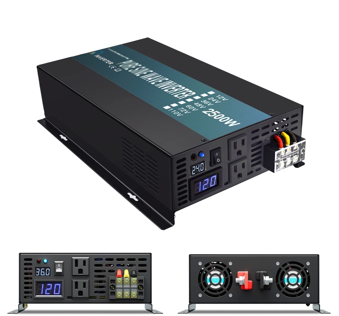 WZRELB Strong Driving Capacity 2500W 24VDC to 120VAC Pure Sine Wave Inverter Power Converter (RBP250024B1), Black