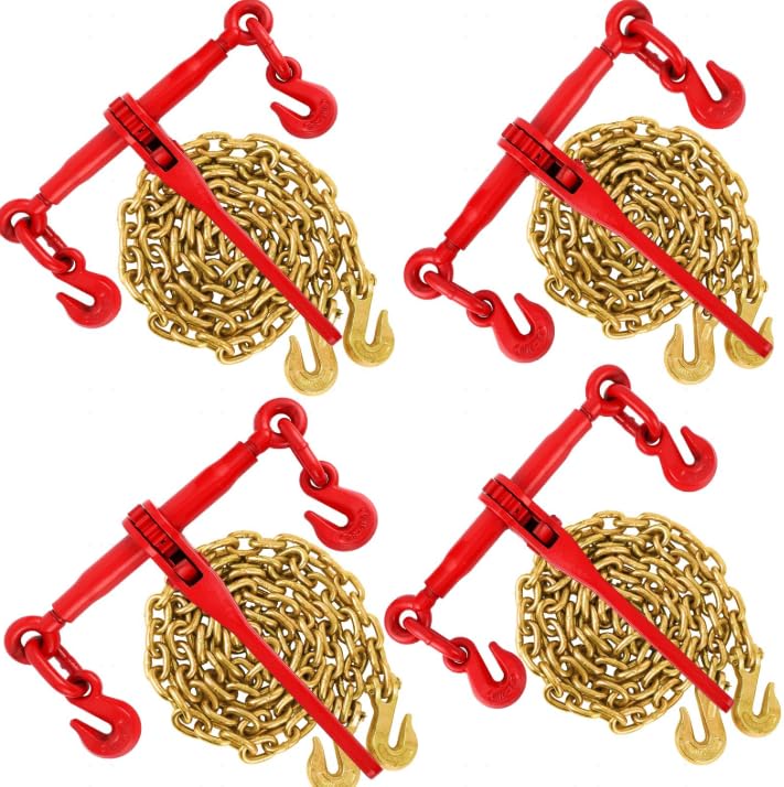 Ratchet Chain Load Binder 4‑Pack, 3/8"‑1/2" with 10FT Chains
