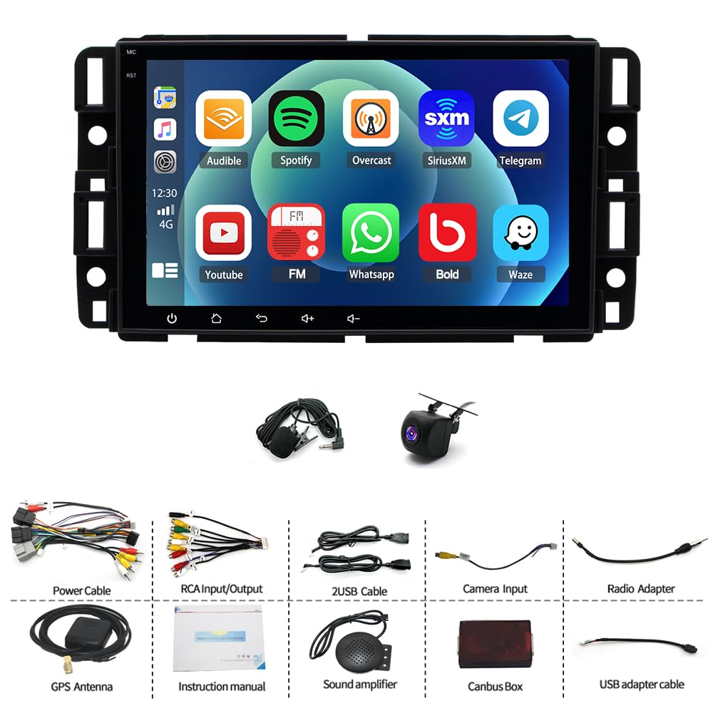 4G+64G Car Stereo Upgrade for Chevy Express 2008-2024 with Wireless CarPlay and Android Auto, 8" HD Touchscreen Android 14 Double Din Car Radio Receiver w/Bluetooth GPS WiFi FM RDS SWC Backup Camera