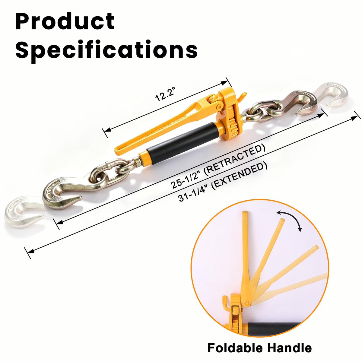 3/8"-1/2" Heavy Duty Ratchet Chain Binders, Load Binders with 2 Grab Hooks