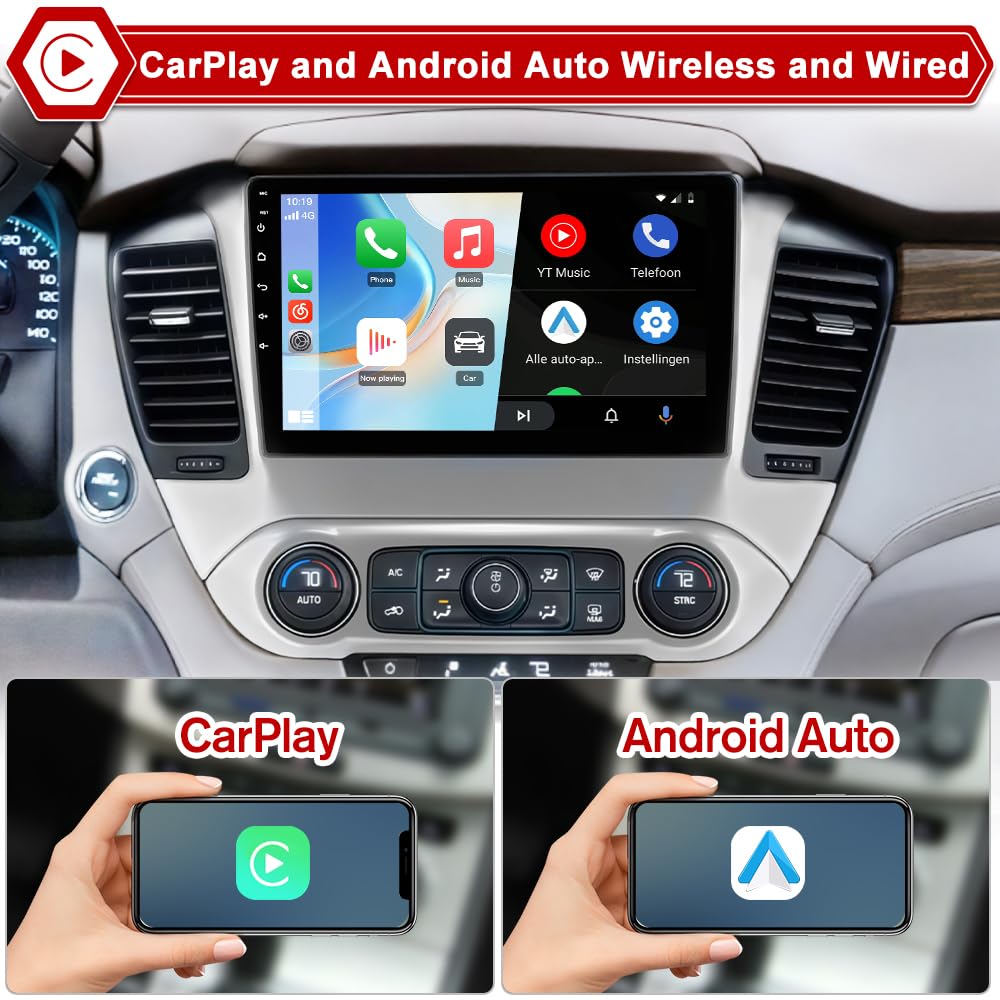 [4GB+64GB] Car Stereo Radio for Chevrolet Suburban Tahoe Yukon 2015-2019 | Android 15 | Octa-Core 10.1" Touchscreen | Wireless CarPlay & Android Auto | GPS WiFi Bluetooth | FM AM RDS | SWC