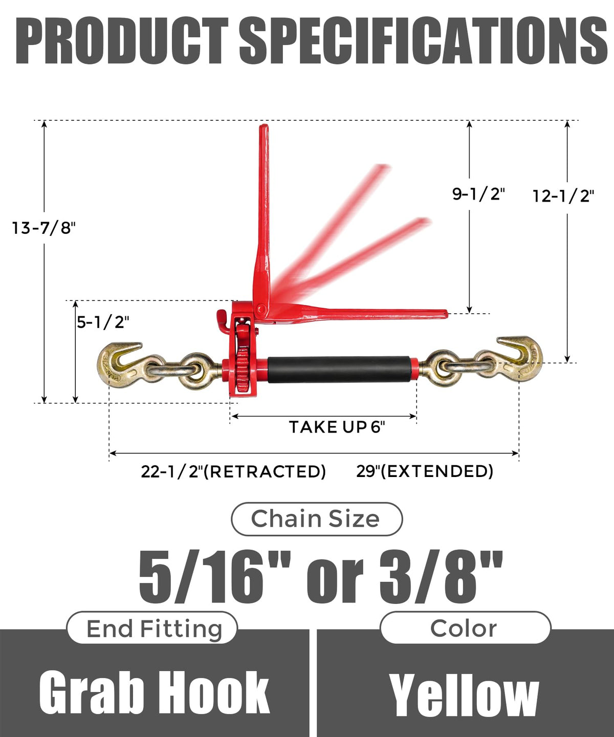 4 Pack 5/16" - 3/8" Heavy Duty Folding Handle Ratchet Chain
