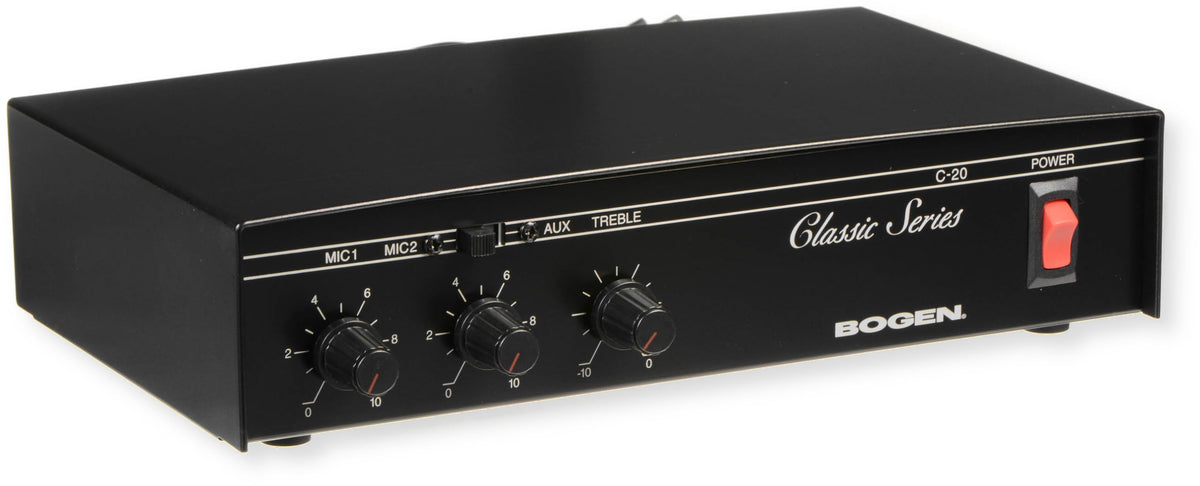 Bogen C20 Public Address 20W Mixer-Amplifier, Mic and Auxiliary Inputs, Volume and Treble Controls, Discreet Transistor Circuitry, Screw Terminal Outputs, Voice-Activated Muting
