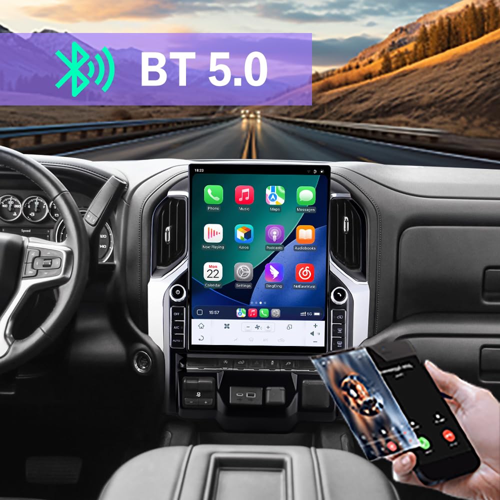 16.2 Inch Touch Screen 4+64GB Android 15 Car Radio, Wireless Carplay Android Auto GPS Navigation Multimedia Head Unit for GMC Sierra Chevrolet Silverado 2019-2023