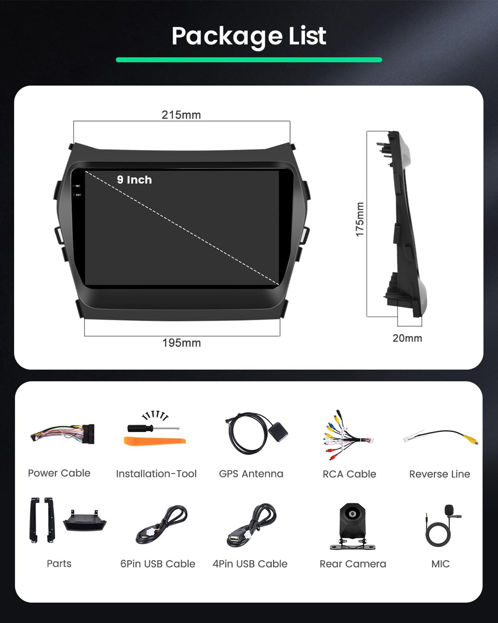 [Roinvou] 4+128G 9" Android15 Car Radio for Hyundai Santa Fe IX45 2013-2018