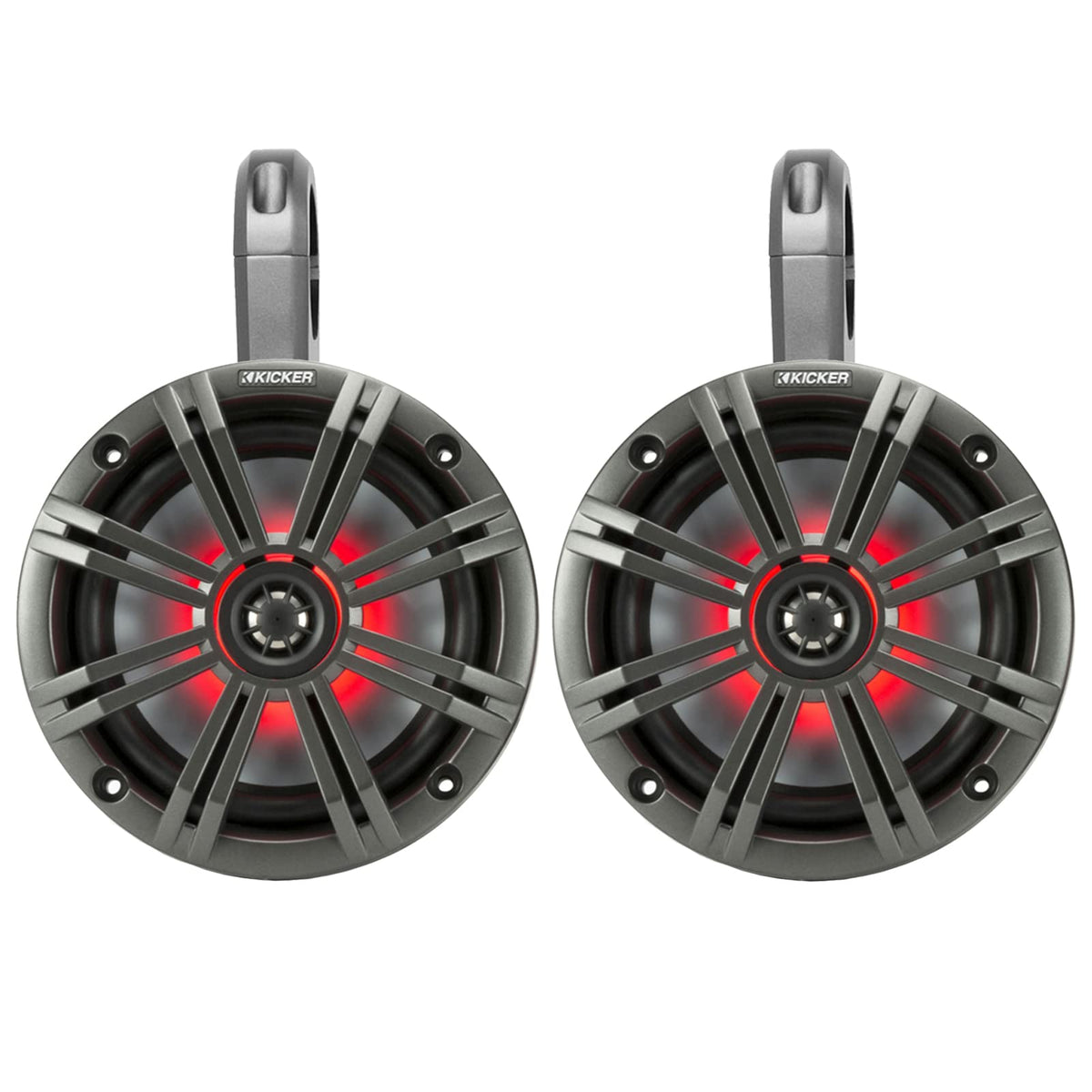 1 Pair (Qty 2) of Kicker 6.5" 2-Way 195 Watts Peak Power Coaxial Marine Audio Multicolor LED Speakers with Charcoal Grilles, 6.5" Marine Tower Speaker Enclosures (Pair) - Black