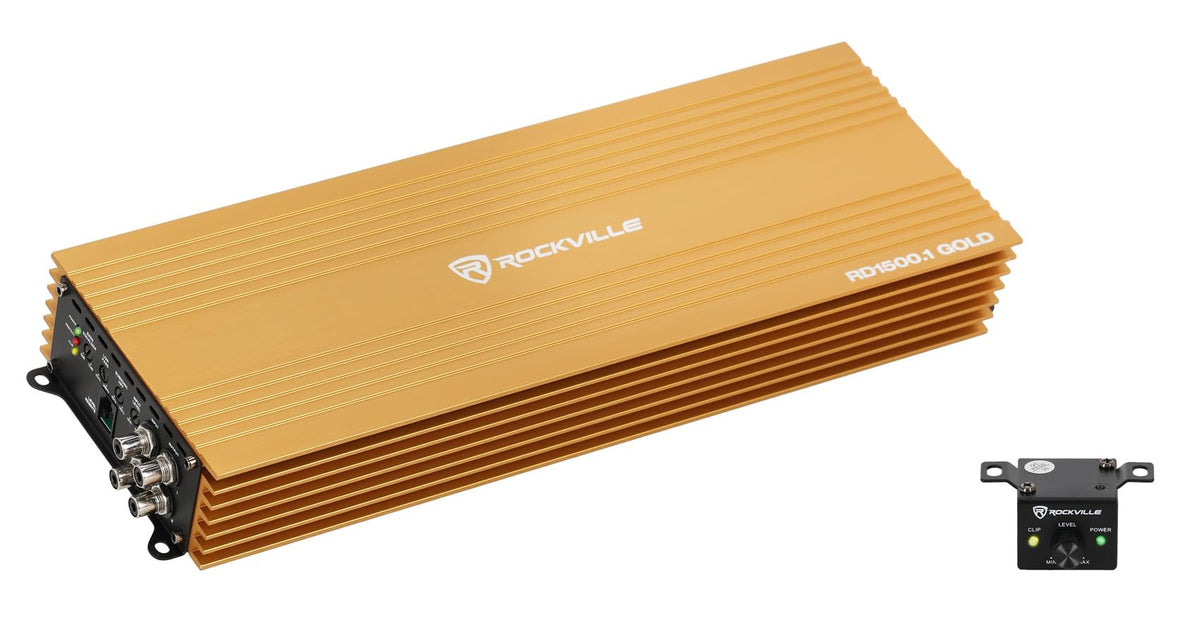 Rockville Mono 1-Ohm Car Amplifier, Class-D, Metal Bass Remote w/Clip Indicator, Low Pass & Subsonic Filters, Compact & High-Efficiency, Ideal for Subwoofers (Black, 1500w RMS)