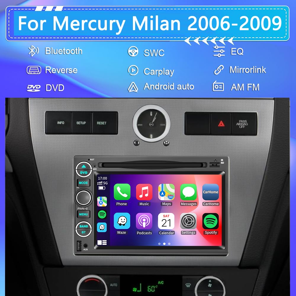 Car Radio Stereo CD DVD Wireless CarPlay Andriod Auto Navi with Camera SWC for Ford F150/F250/F350 2004-2014 /Mustang Edge Explorer Expedition E150 E250 E350 /Mercury Milan/Lincoln Navigator MKX