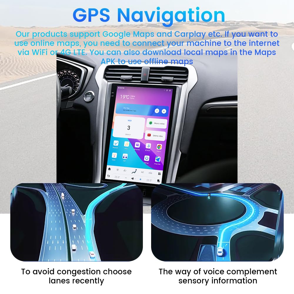 13.6 Inch Vertical Touch Screen Android 13 Car Stereo for Ford Fusion Mondeo 2013-2019, Tesla Style GPS Navigation Multimedia Player Radio Replacement Head Unit Support Original SYNC2