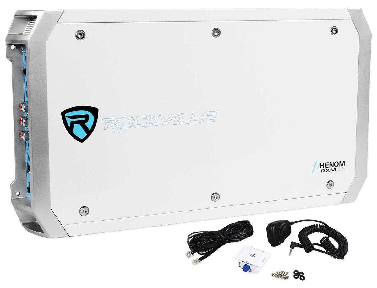Rockville RXM-S6 6-Channel Marine Amplifier with RMWK4 Amp Install Kit