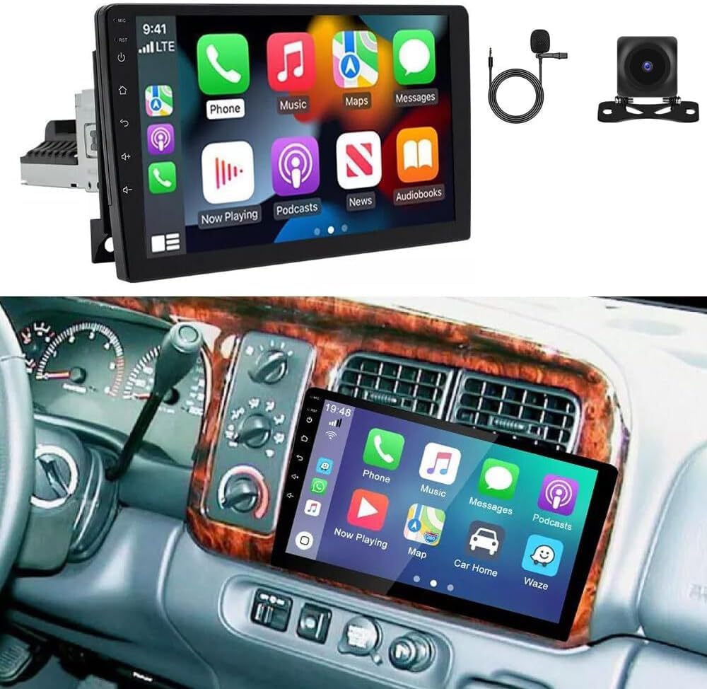 2+64G Double Din Car Radio for Dodge Ram 1500 2500 3500 1994-2002, 9 inch Touch Screen Stereo for Cirrus 1995-2000 Head Unit Radio Backup Camera Bluetooth with Wireless Carplay GPS Mirror Link