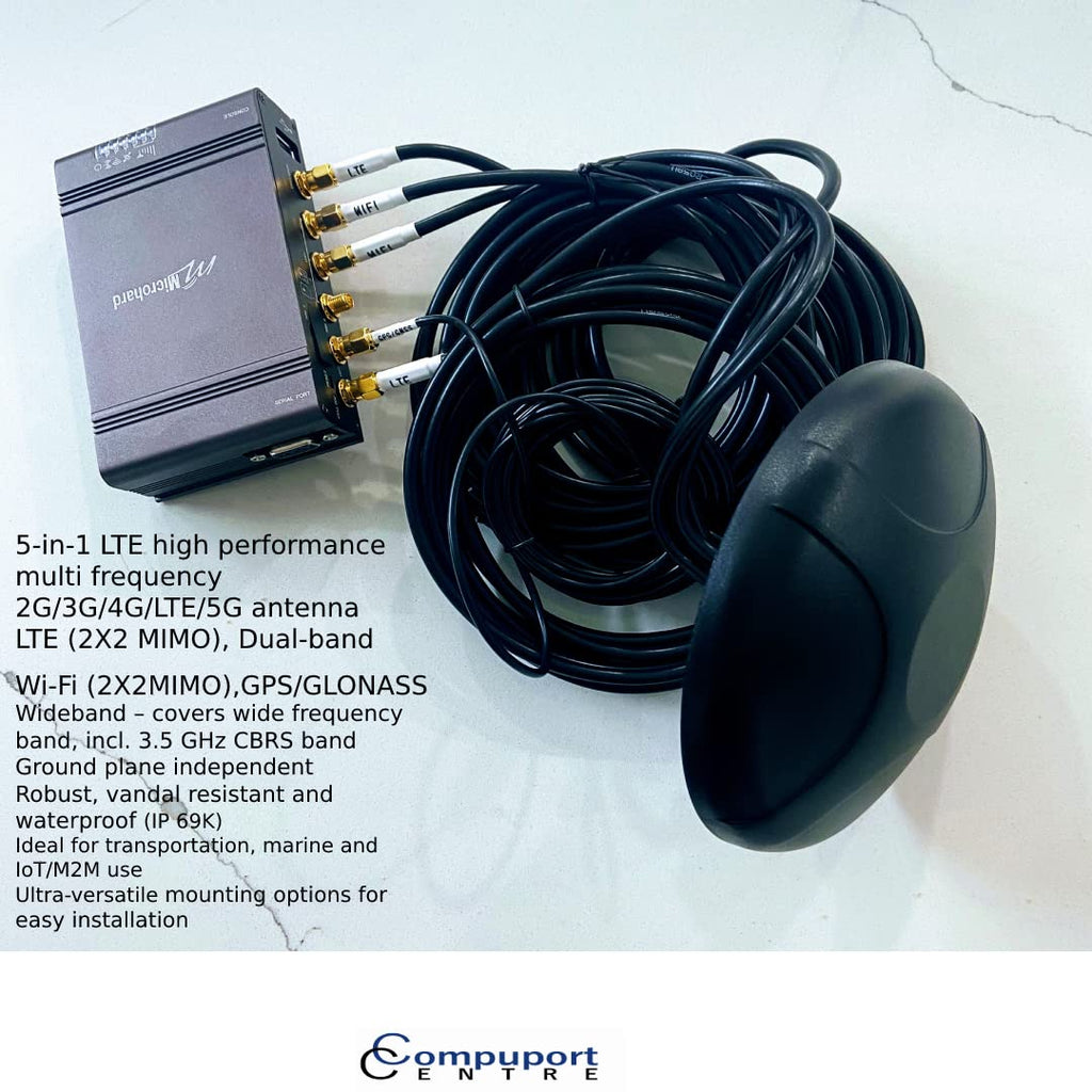 CompuPort 5-in-1 Professional MIMO LTE+GPS+Wi-Fi Screw Mount Combination Vehicle Antenna Compatible with Sierra Wireless, Microhard, Cradlepoint, Digi, Peplink and Other Cellular Modems